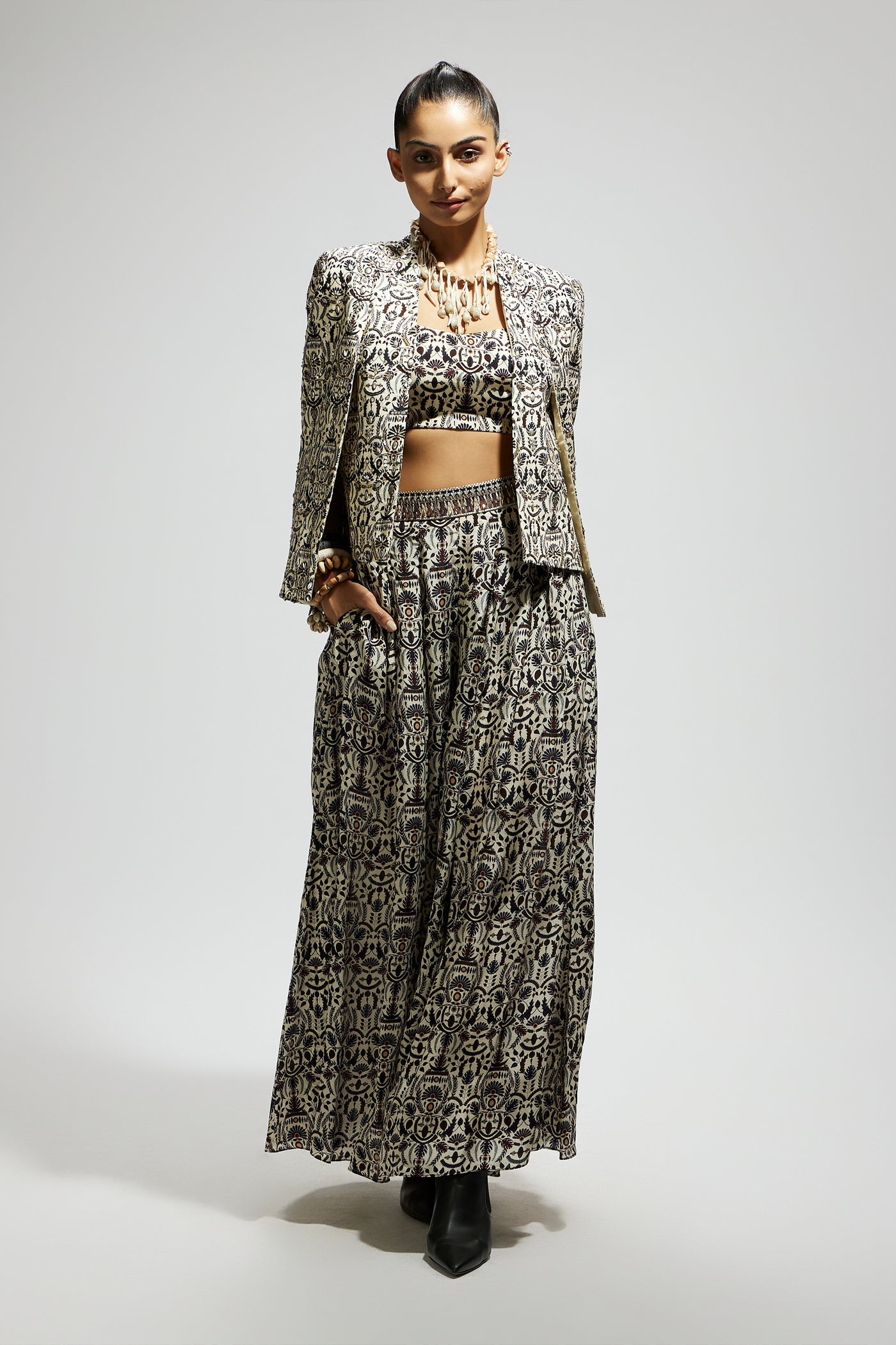 SVA White Embellished Jaal Cape Jacket Set indian designer wear online shopping melange singapore
