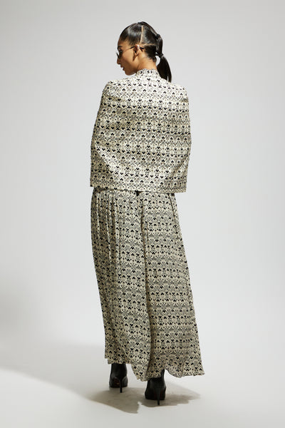 SVA White Geo Print Cape Jacket Set indian designer wear online shopping melange singapore