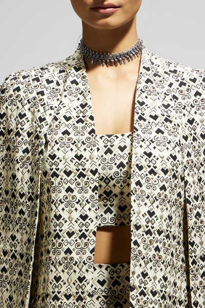 SVA White Geo Print Cape Jacket Set indian designer wear online shopping melange singapore
