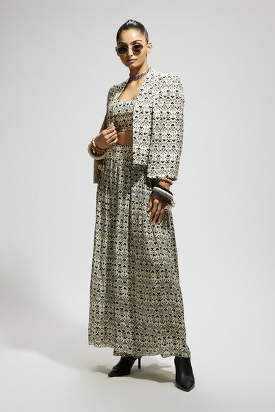 SVA White Geo Print Cape Jacket Set indian designer wear online shopping melange singapore