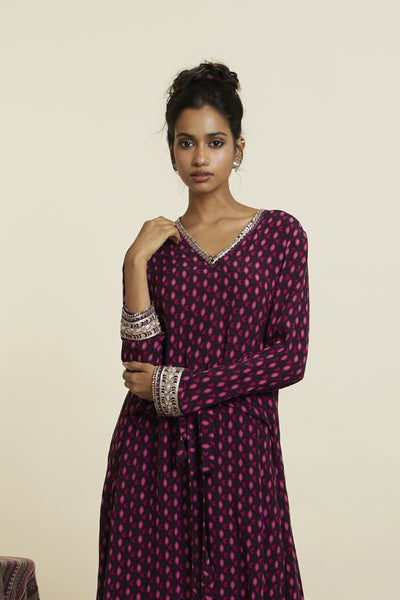 SVA Wine Printed Front Tie Up Tunic Set Indian designer wear online shopping melange singapore