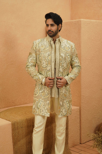 SVA Yasir Heavily Embellished Sherwani With Pants indian designer wear online shopping melange singapore