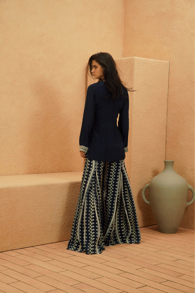 SVA Zahara Midnight Blue Kurta And Flared Pant indian designer wear online shopping melange singapore