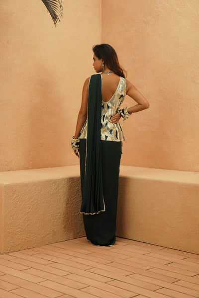 SVA Zaynab Embellished Waistcoast With Emrald Drape Saree indian designer wear online shopping melange singapore