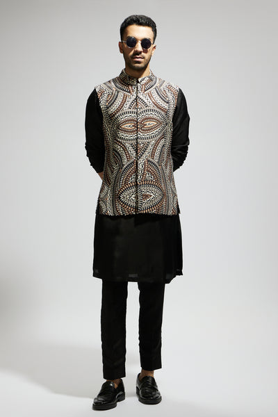 SVA Zentangle Embellished Bundi Paired With Black Kurta And Pants indian designer wear online shopping melange singapore