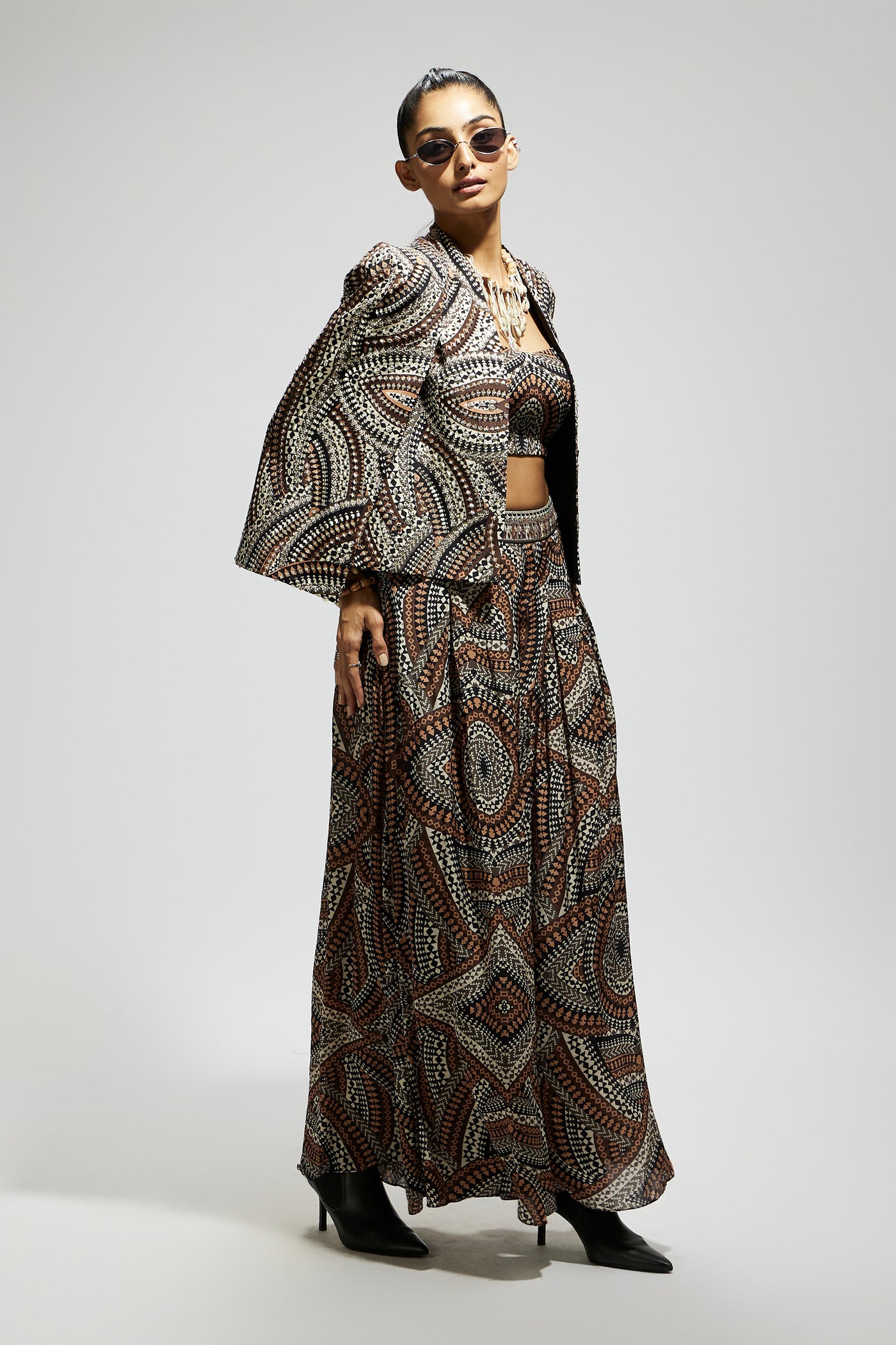 SVA Zentangle Print Cape Jacket Set indian designer wear online shopping melange singapore