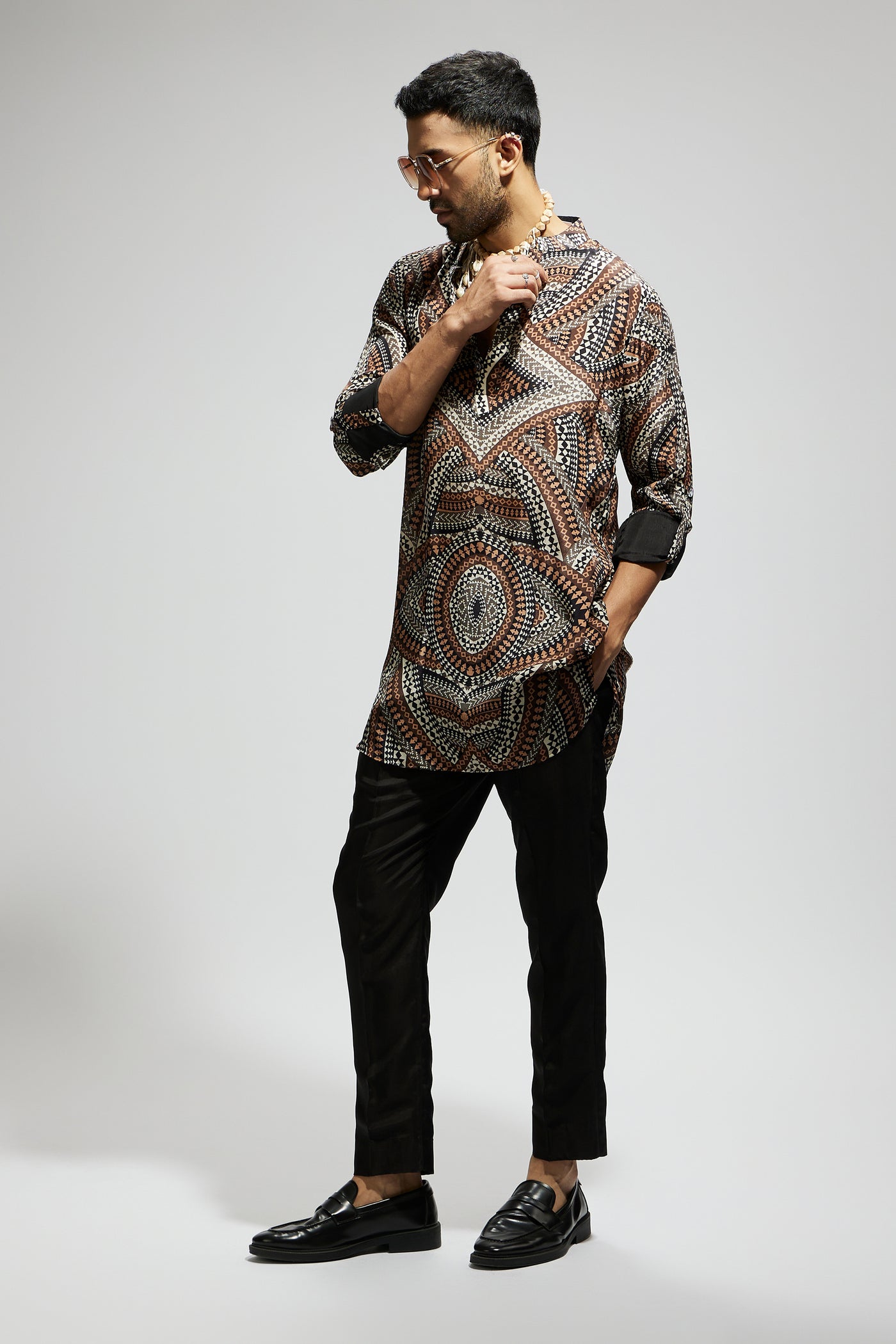 SVA Zentangle Print Rolled Up Sleeves Kurta indian designer wear online shopping melange singapore