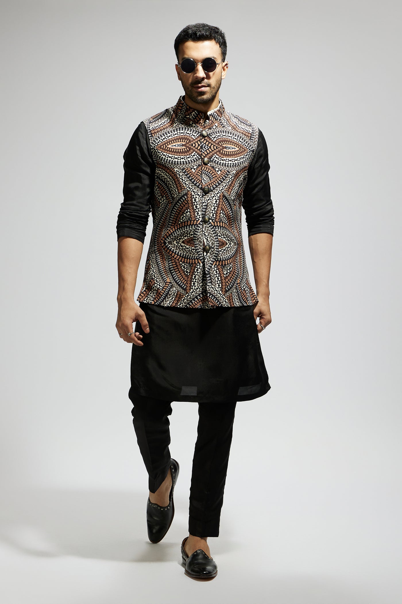 SVA Zentangle Printed Bundi With Black Solid Kurta With Pants indian designer wear online shopping melange singapore