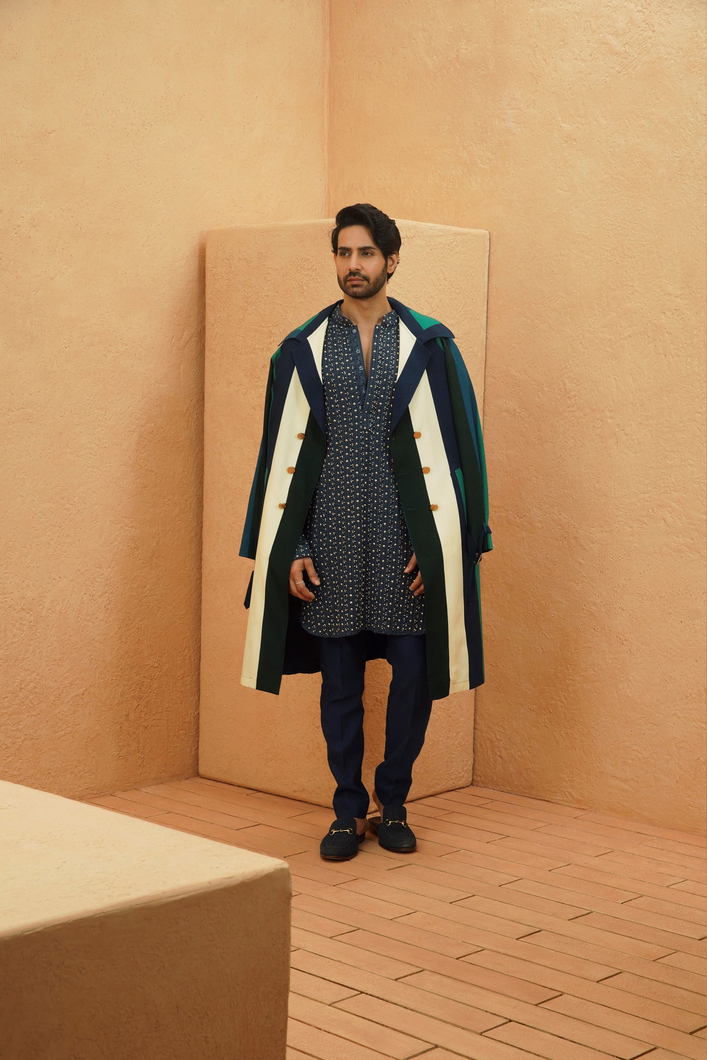 SVA Zia Stripe Trench Coat indian designer wear online shopping melange singapore