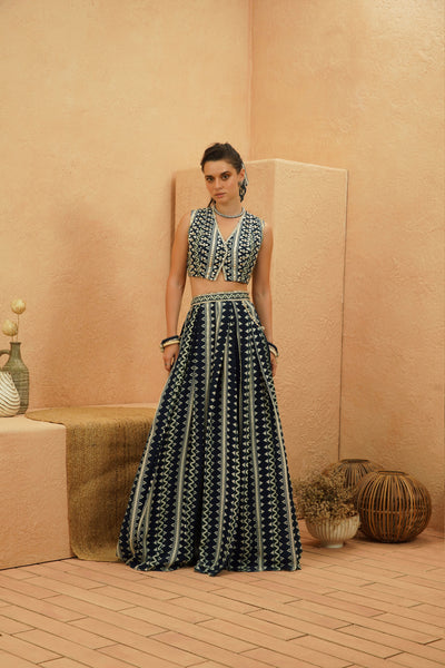 SVA Zuri Embellished Crop Top And Pleated Skirt Set indian designer wear online shopping melange singapore