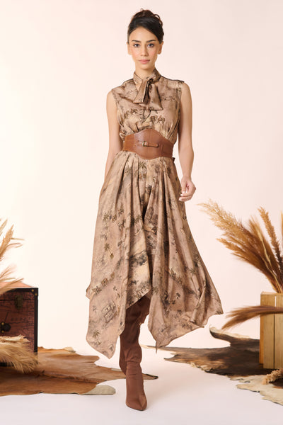 Shantanu And Nikhil Asymmetrical Safari Print Dress indian designer wear online shopping melange singapore
