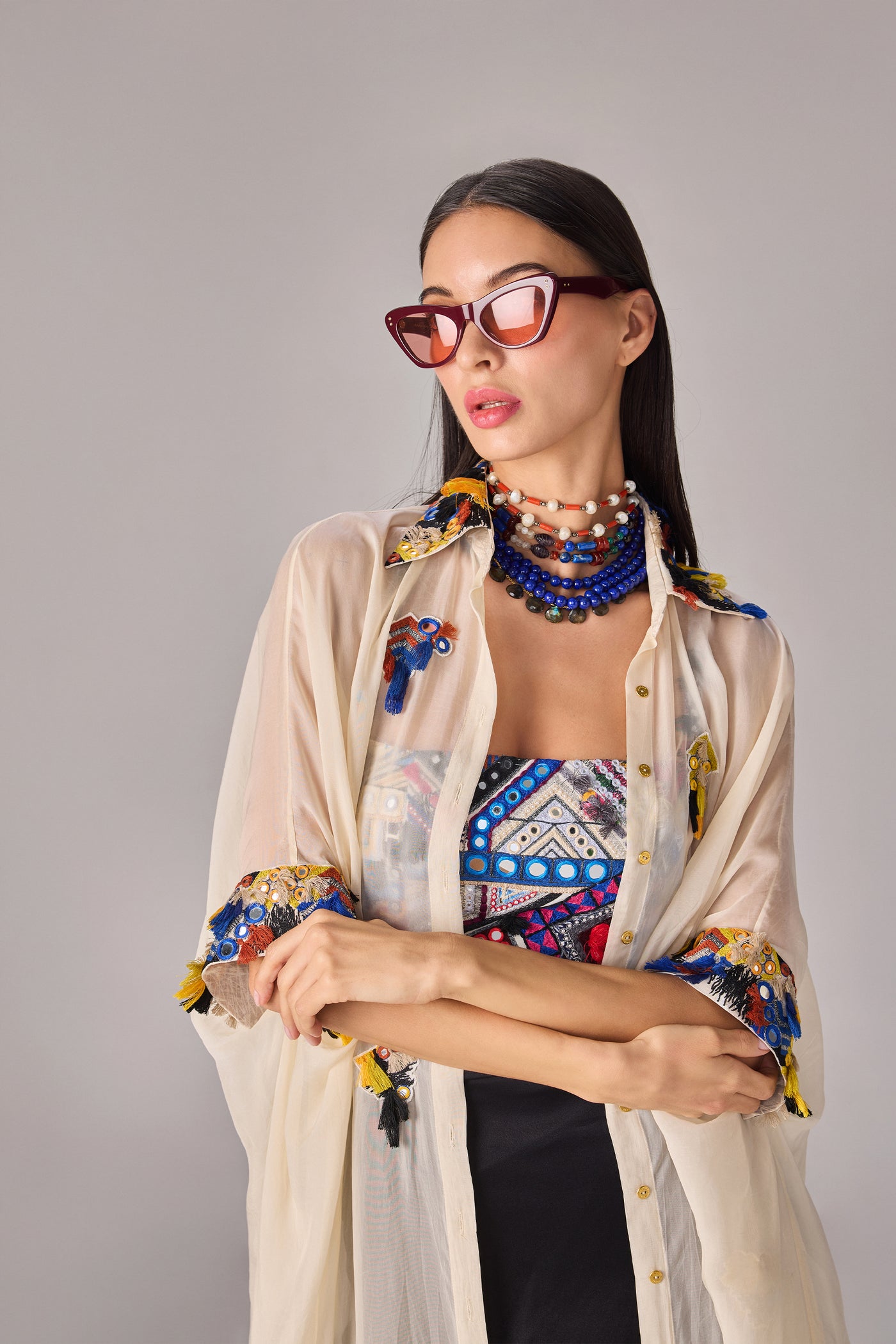 Saaksha & Kinni Emilia Shirt Cape Ivory indian designer wear online shopping melange singapore