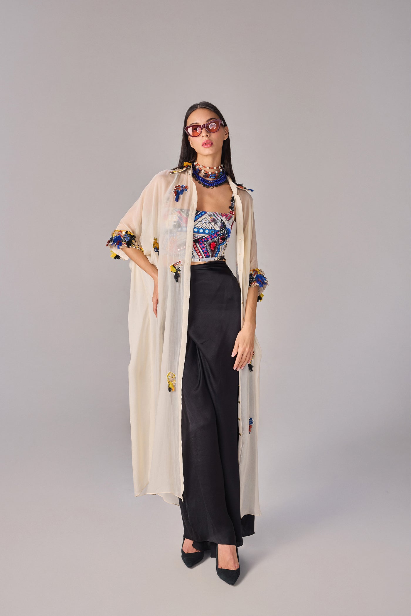 Saaksha & Kinni Emilia Shirt Cape Ivory indian designer wear online shopping melange singapore