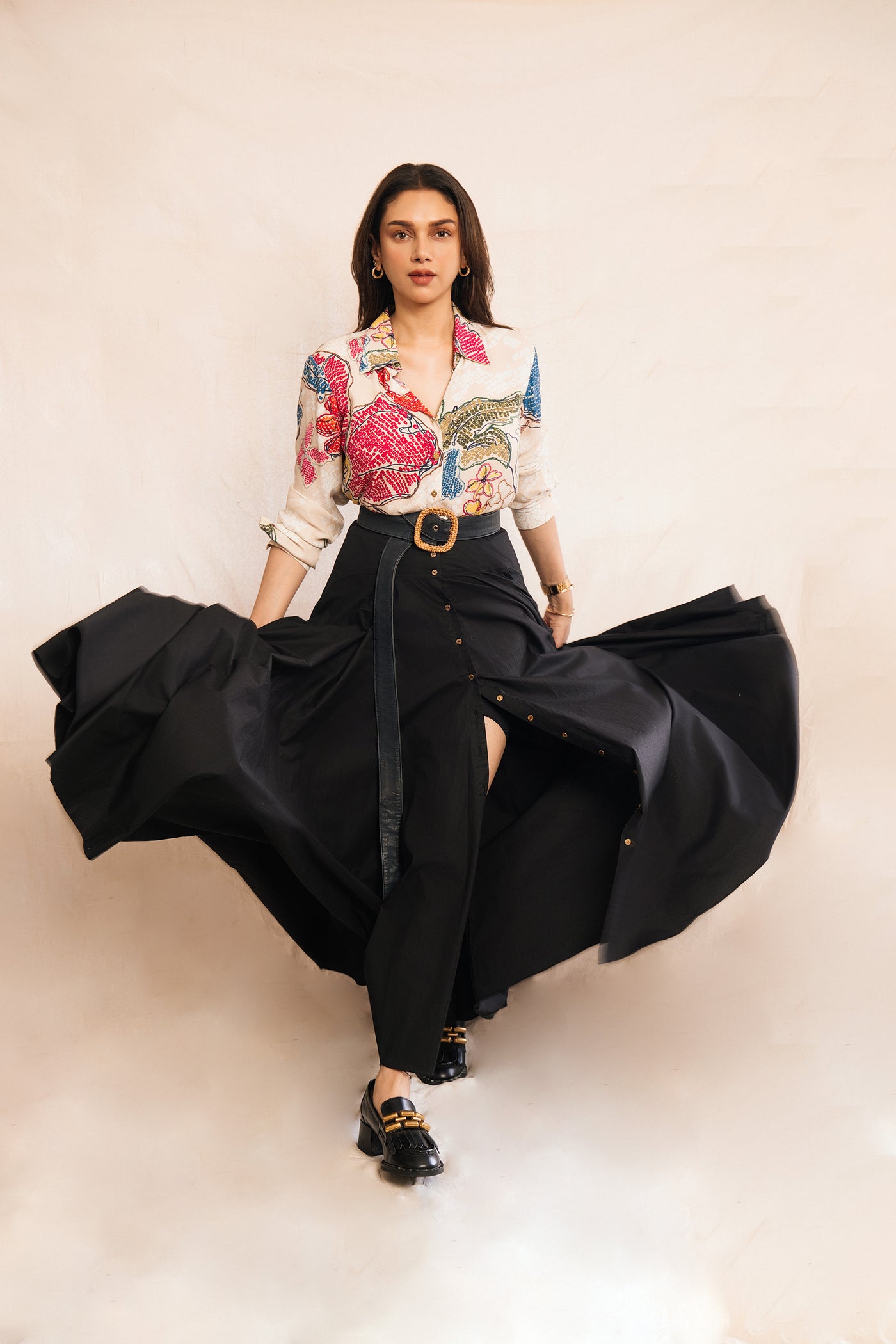 Saaksha & Kinni High Waist Flared Skirt With  Centre Button Closure indian designer wear online shopping melange singapore