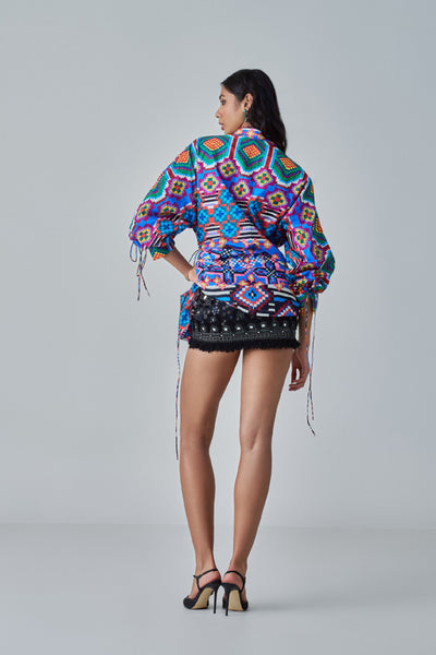 Saaksha & Kinni Sia Shirt Blue Multi indian designer wear online shopping melange singapore