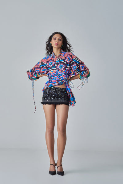 Saaksha & Kinni Sia Shirt Blue Multi indian designer wear online shopping melange singapore