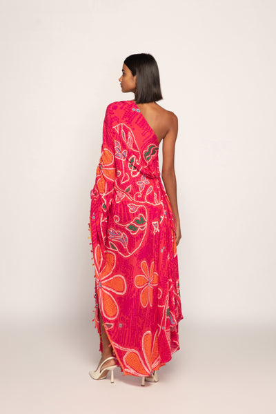 Saaksha & Kinni Marigold Bandhani Print Asymmetric Kaftan With Side Slit And Hand Embroidered Mirror Indian designer wear online shopping melange singapore