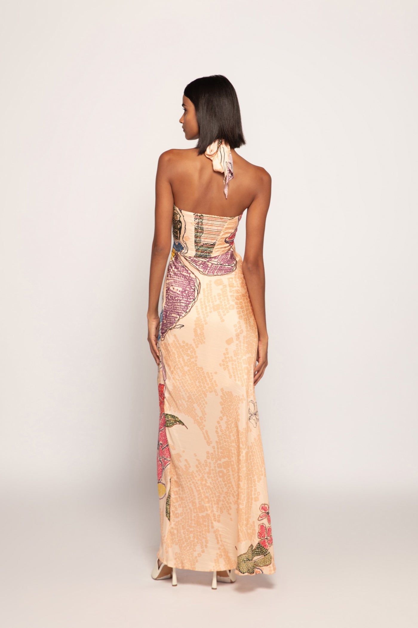 Saaksha & Kinni Periwinkle Bandhani Print Halter Style Maxi Dress Indian designer wear online shopping melange singapore