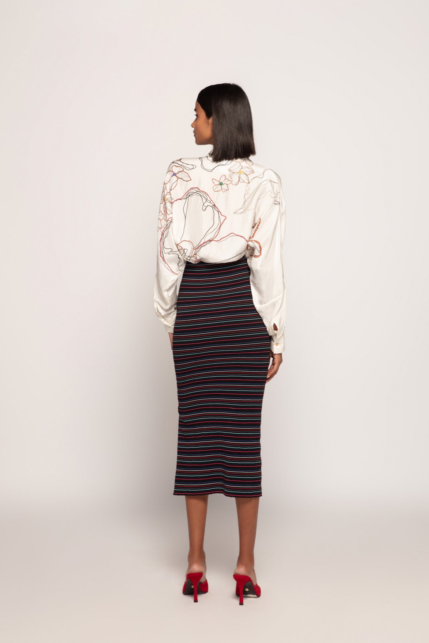 Saaksha & Kinni Stripe Print Smocked Skirt With Adjustable Zipper Detailing Indian designer wear online shopping melange singapore
