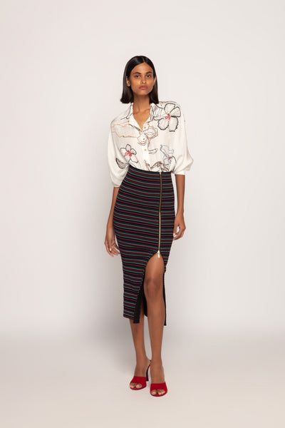 Saaksha & Kinni Stripe Print Smocked Skirt With Adjustable Zipper Detailing Indian designer wear online shopping melange singapore