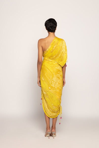 Saaksha & Kinni Hand Micro Pleated Sari Style Dress With Adjustable Sleeve And Length Indian designer wear online shopping melange singapore