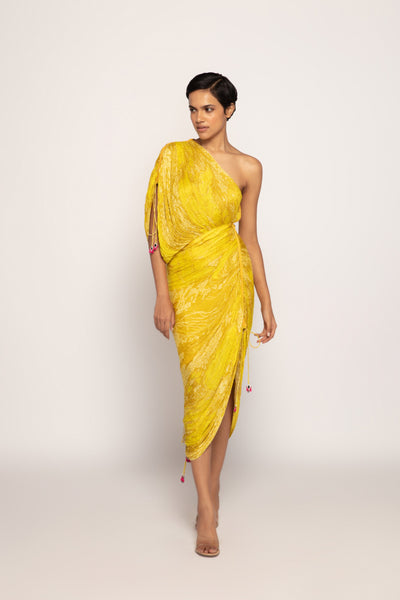 Saaksha & Kinni Hand Micro Pleated Sari Style Dress With Adjustable Sleeve And Length Indian designer wear online shopping melange singapore