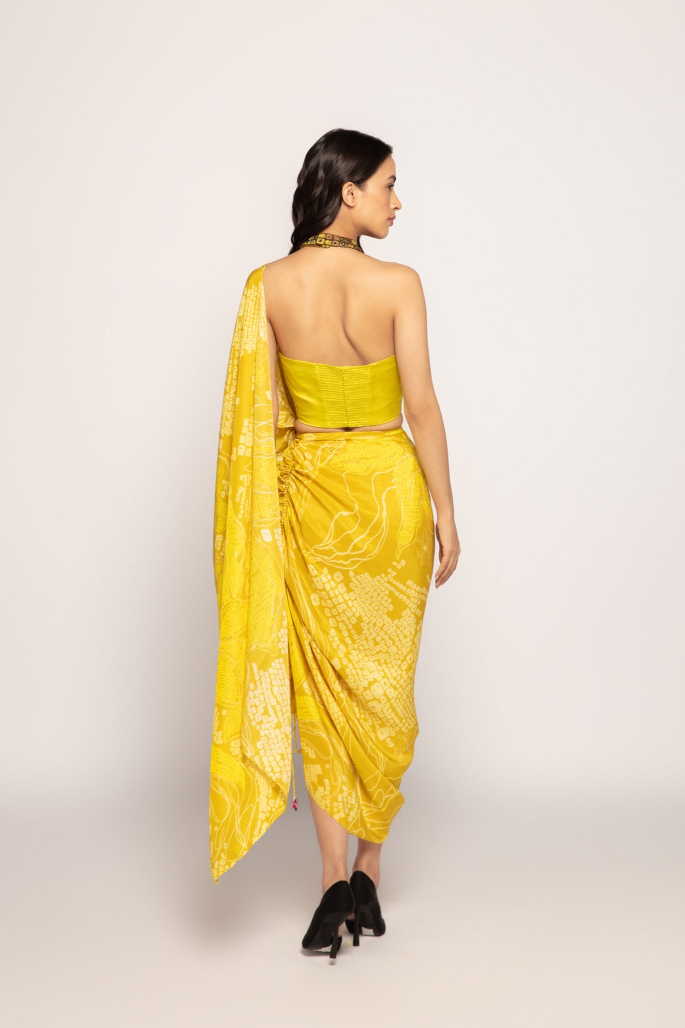 Saaksha & Kinni Periwinkle Bandhani Print Skirt With Attached Drapery Indian designer wear online shopping melange singapore