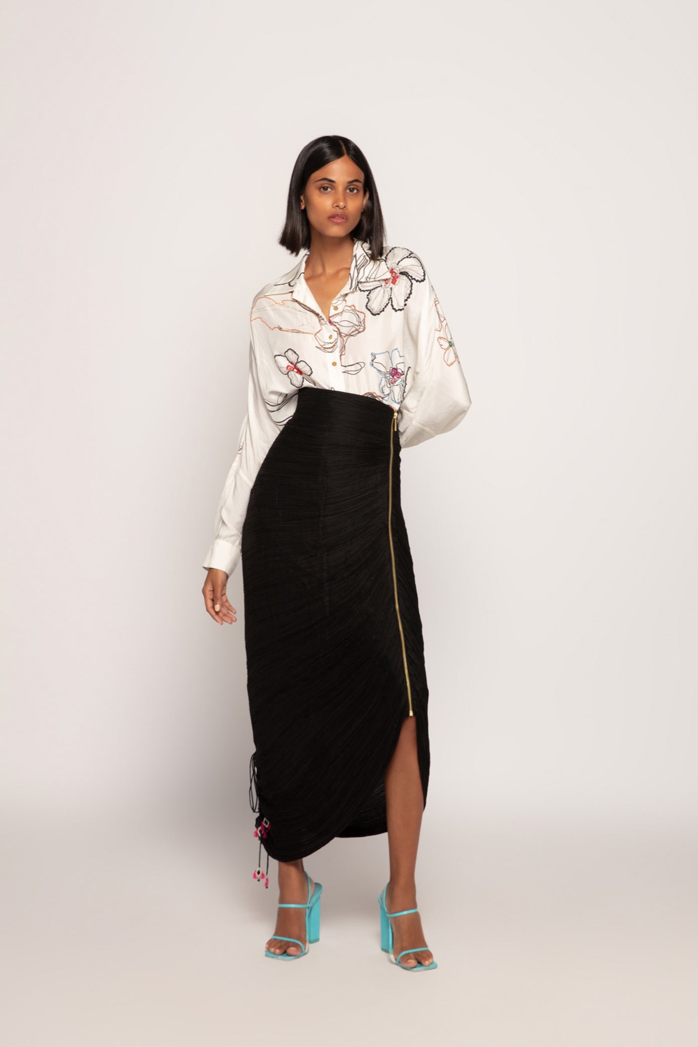 Saaksha & Kinni Hand Micro Pleat Skirt With Zipper Detailing Indian designer wear online shopping melange singapore