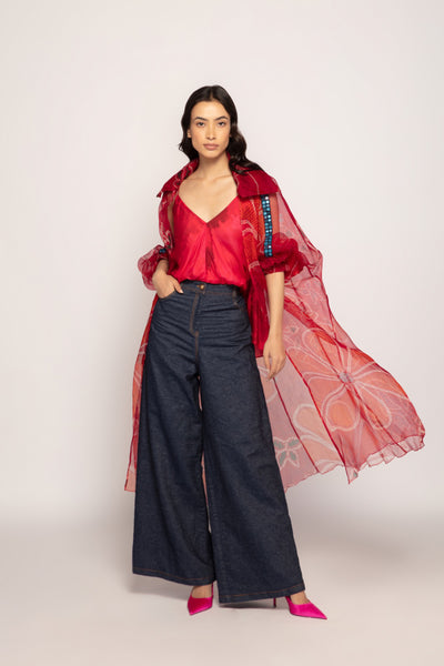 Saaksha & Kinni Marigold Bandhani Print Collared Cape With Hand Embroidered indian designer wear online shopping melange singapore