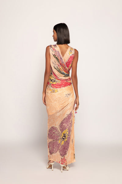 Saaksha & Kinni Hand Micro Pleated Overlap Style Sleeveless Maxi Dress indian designer wear online shopping melange singapore