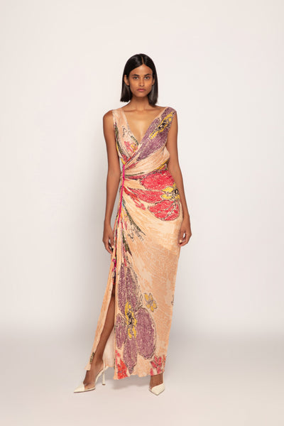 Saaksha & Kinni Hand Micro Pleated Overlap Style Sleeveless Maxi Dress indian designer wear online shopping melange singapore