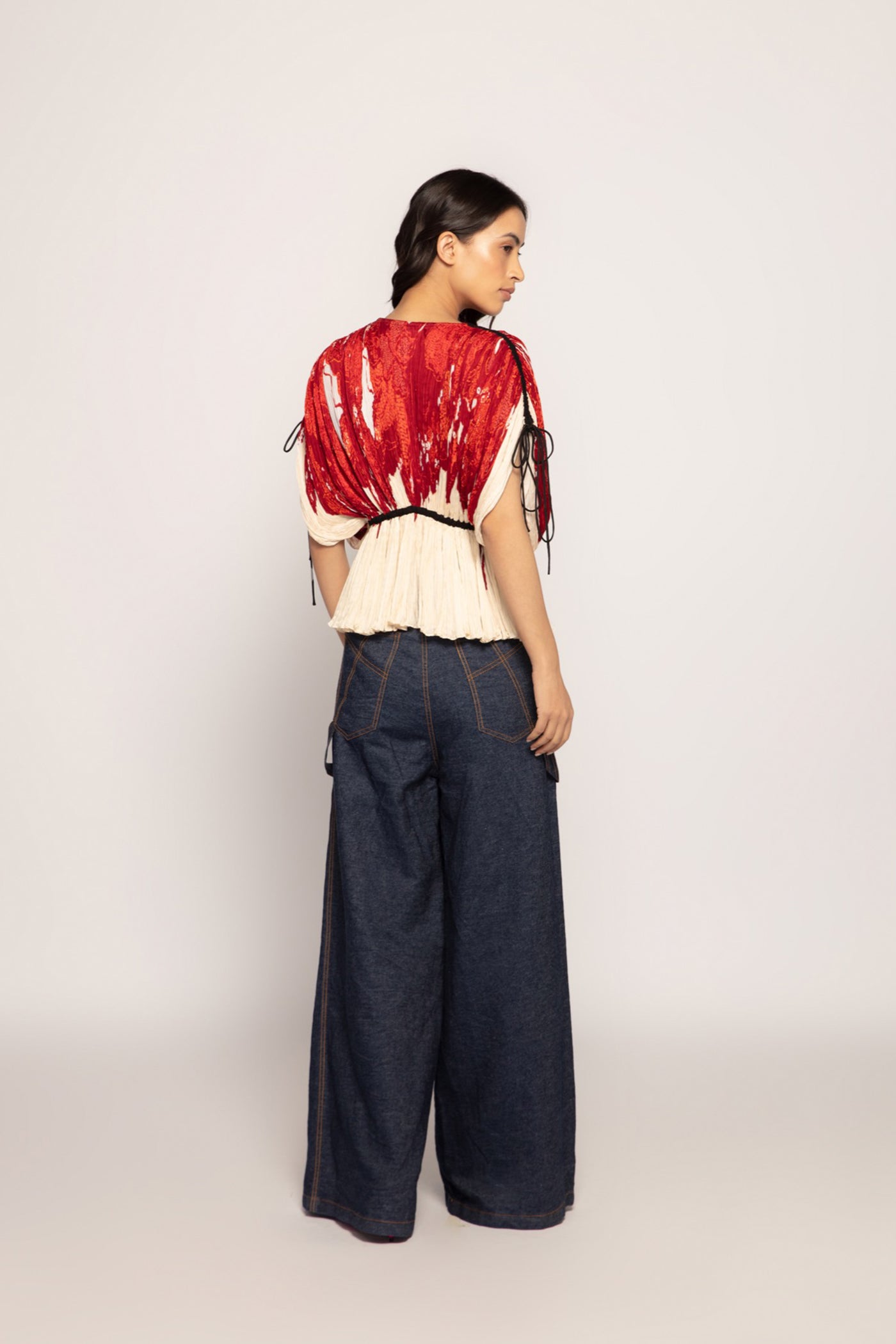 Saaksha & Kinni Kaftan Style Blouse With Drawtsring Waist And Adjustable Drawstring Sleeves indian designer wear online shopping melange singapore