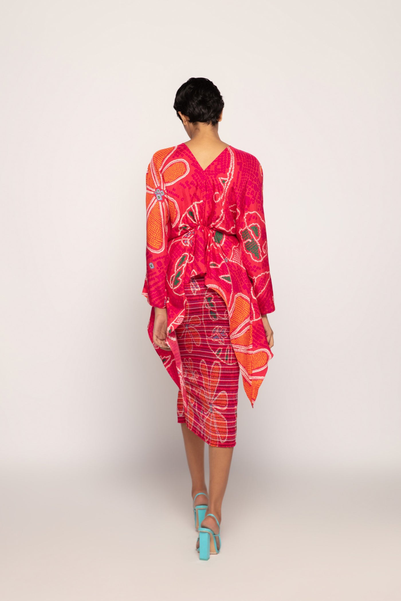 Saaksha & Kinni Marigold Bandhani Asymmetric Blouse indian designer wear online shopping melange singapore