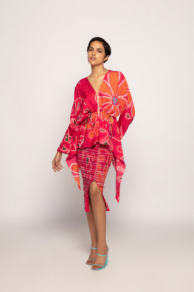 Saaksha & Kinni Marigold And Stripe Print Smocked Skirt With Adjustable Side Zipper indian designer wear online shopping melange singapore