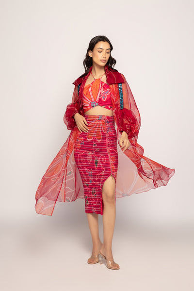 Saaksha & Kinni Cape With Hand Embroidered Mirror And Thread Work Shoulder Detailing indian designer wear online shopping melange singapore