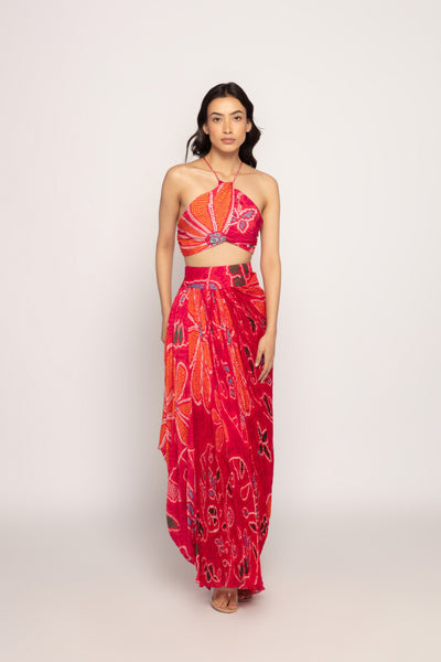 Saaksha & Kinni Marigold Bandhani Print Halter Style Bralette indian designer wear online shopping melange singapore