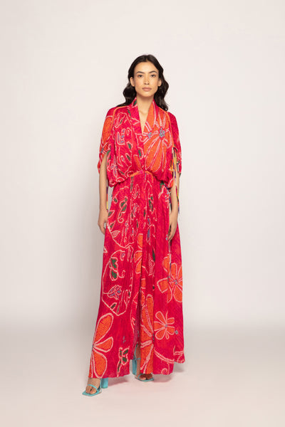 Saaksha & Kinni Hand Micro Pleated Kaftan With A Drawstring Waist Adjustable Drawstring Sleeves And Customizable Side Slits indian designer wear online shopping melange singapore