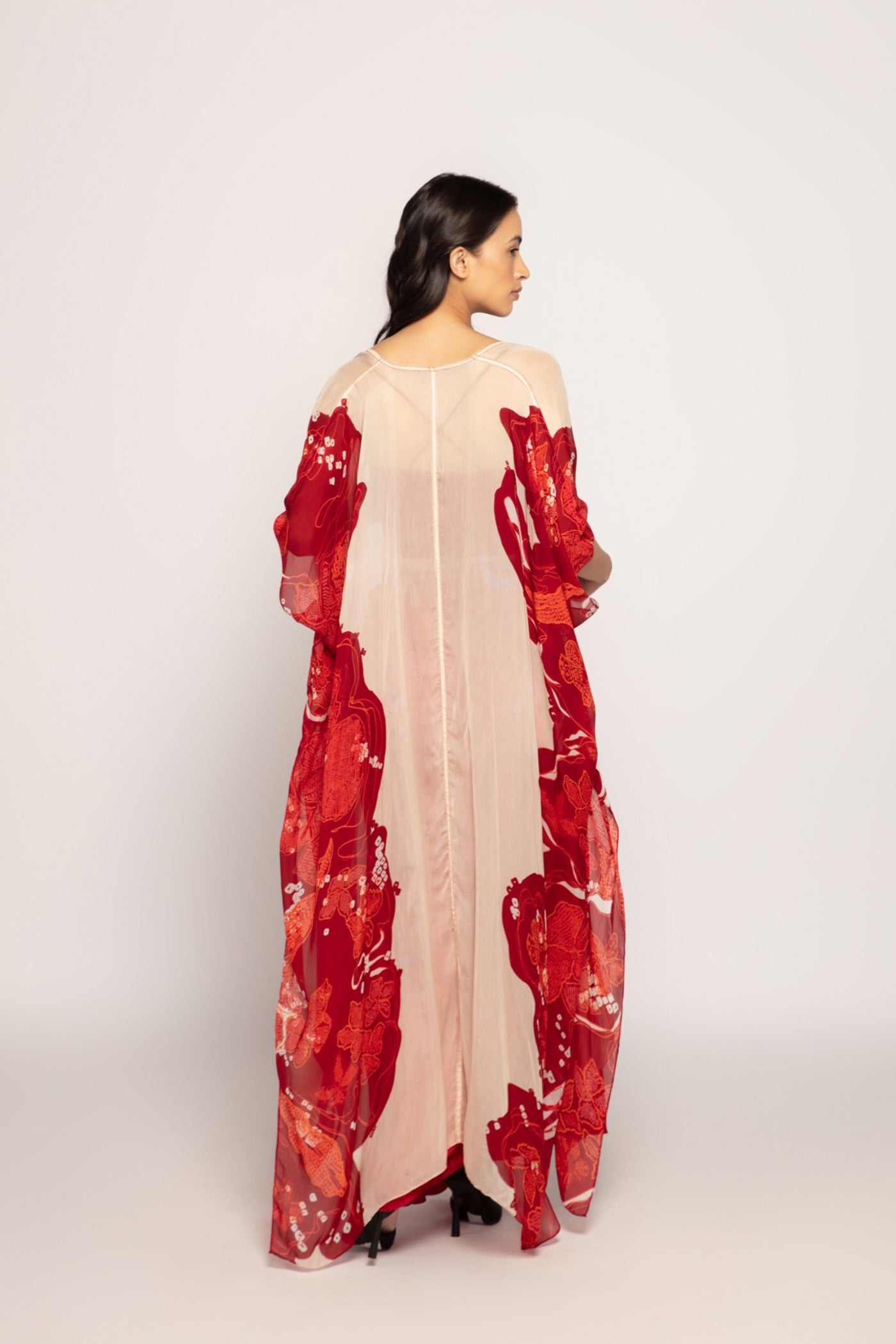 Saaksha & Kinni Bandhani Placement Print Maxi Batwing Cape indian designer wear online shopping melange singapore