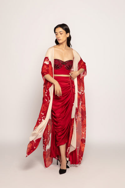 Saaksha & Kinni  Draped Asymmetric Skirt With Zipper Detailing indian designer wear online shopping melange singapore