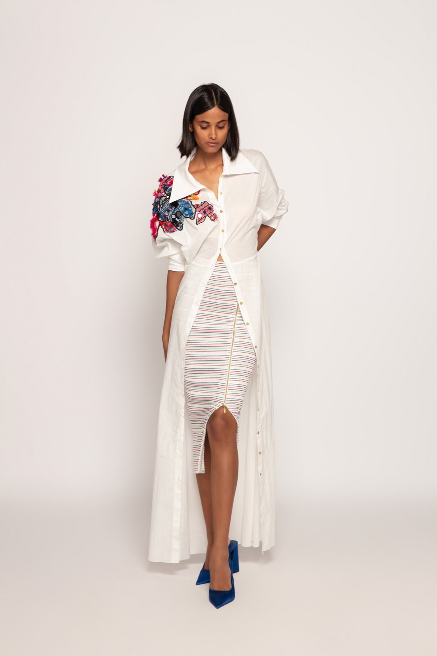Saaksha & Kinni Maxi Length Shirt Dress With Hand Embroidered indian designer wear online shopping melange singapore