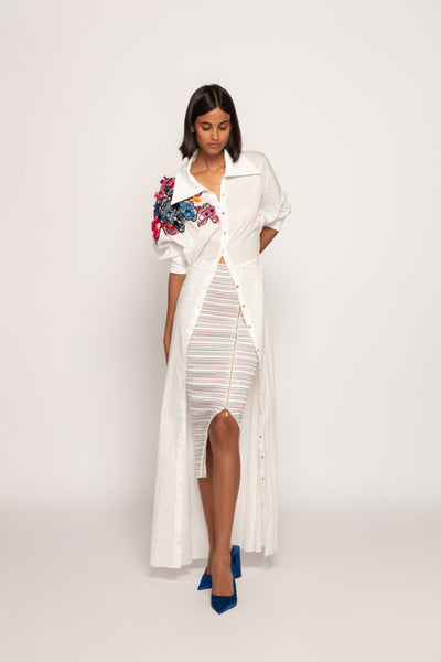 Saaksha & Kinni Stripe Print Smocked Skirt With Adjustable Zipper Detailing indian designer wear online shopping melange singapore