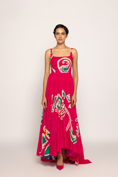 Saaksha & Kinni Paisley Print Asymmetric Dress With Trail And Side Pocket indian designer wear online shopping melange singapore