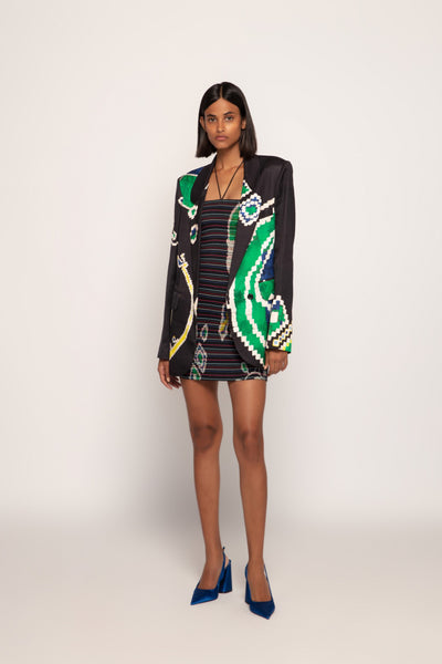 Saaksha & Kinni Paisley And Stripe Print Halter Tie Up Smocked Tube Dress indian designer wear online shopping melange singapore
