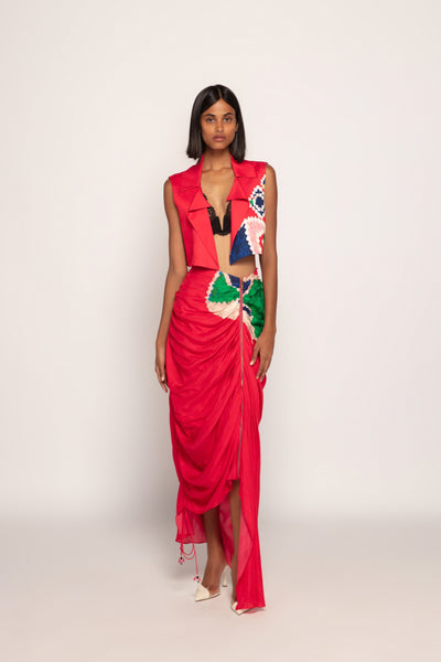 Saaksha & Kinni PPaisley Placement Print Draped Asymmetric Skirt indian designer wear online shopping melange singapore