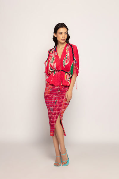 Saaksha & Kinni Marigold And Stripe Print Smocked Skirt indian designer wear online shopping melange singapore