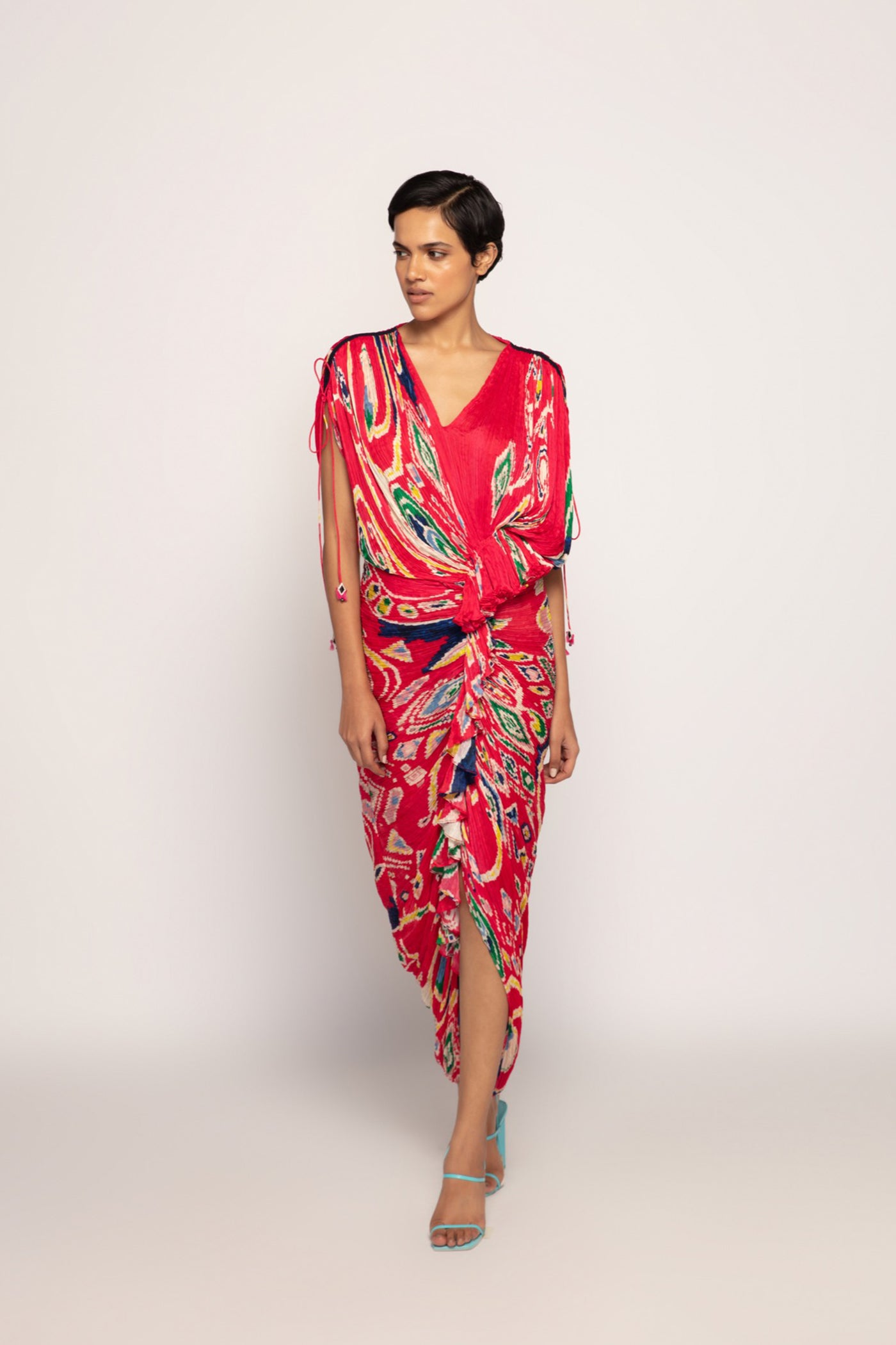 Saaksha & Kinni Paisley Print Hand Micro Pleated Sari Style Dress indian designer wear online shopping melange singapore