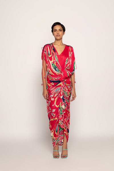 Saaksha & Kinni Paisley Print Hand Micro Pleated Sari Style Dress indian designer wear online shopping melange singapore