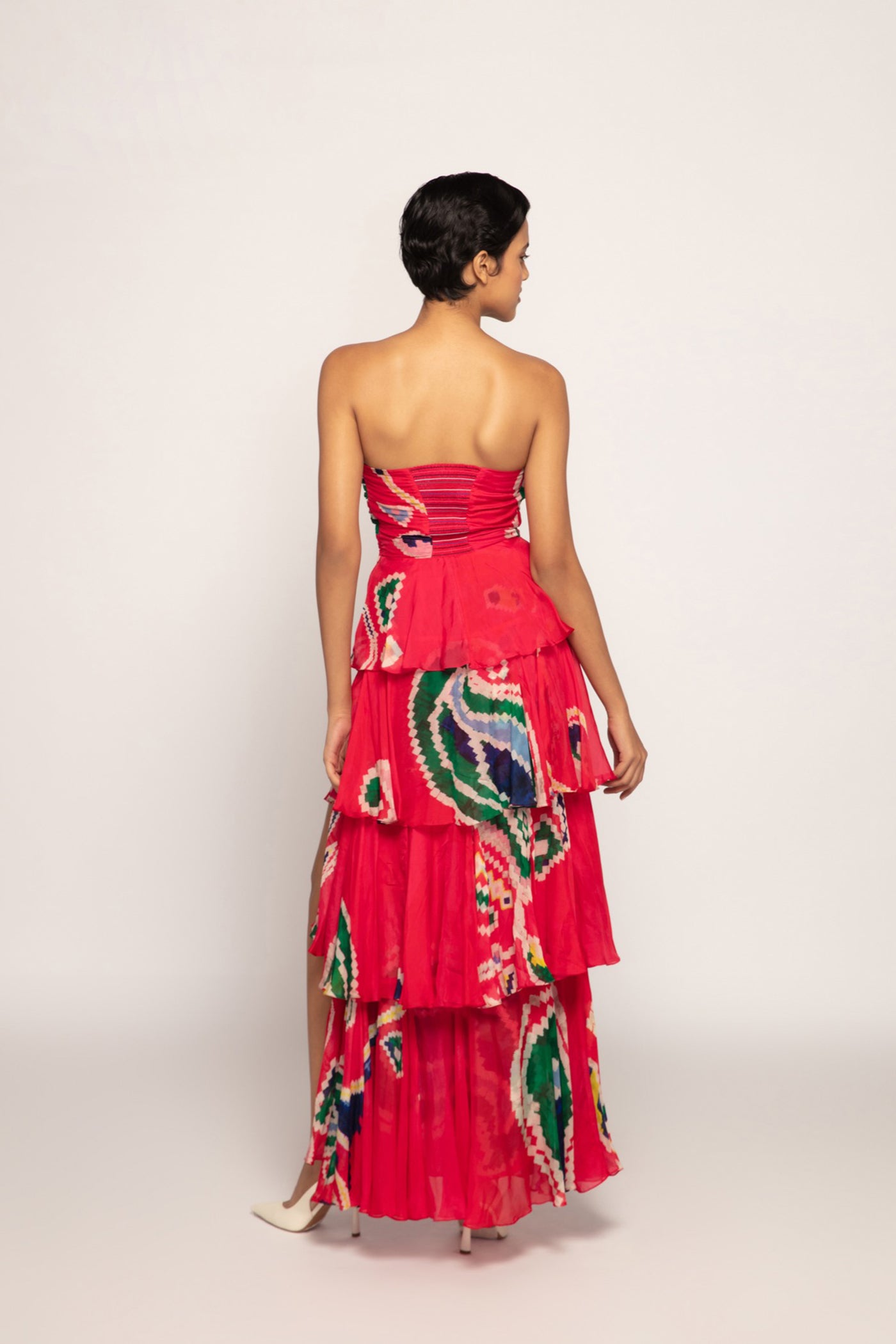 Saaksha & Kinni Strapless Dress With Customizable Side Slit And Cross Over Bustier indian designer wear online shopping melange singapore