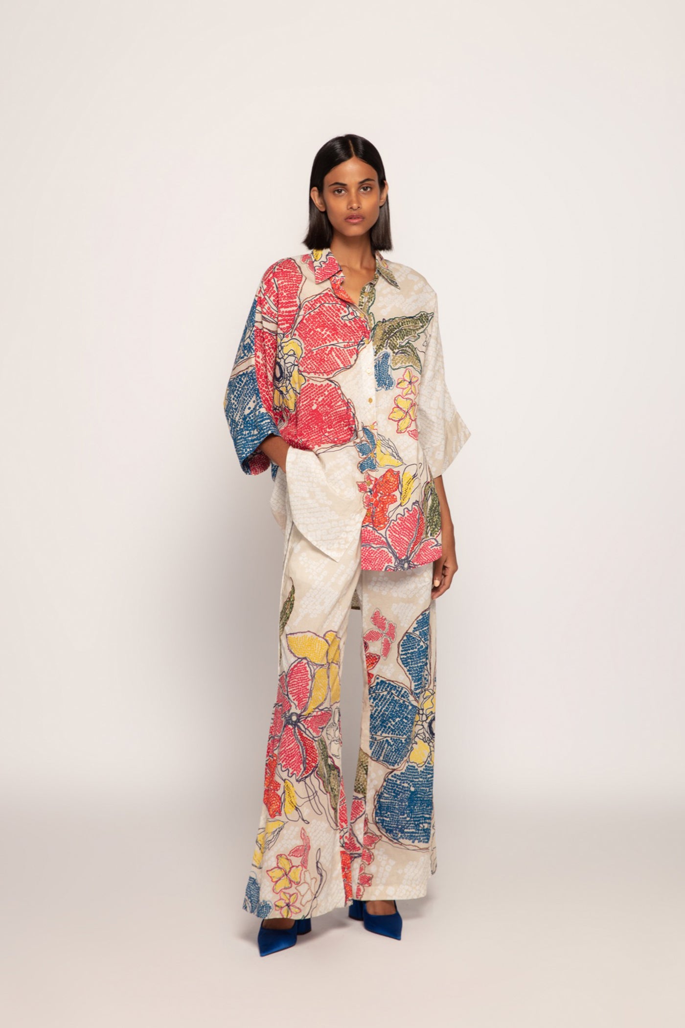 Saaksha & Kinni Periwinkle Bandhani Print Batwing Shirt indian designer wear online shopping melange singapore