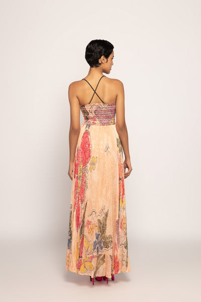 Saaksha & Kinni Hand Micro Pleated Maxi Dress With Adjustable Straps indian designer wear online shopping melange singapore
